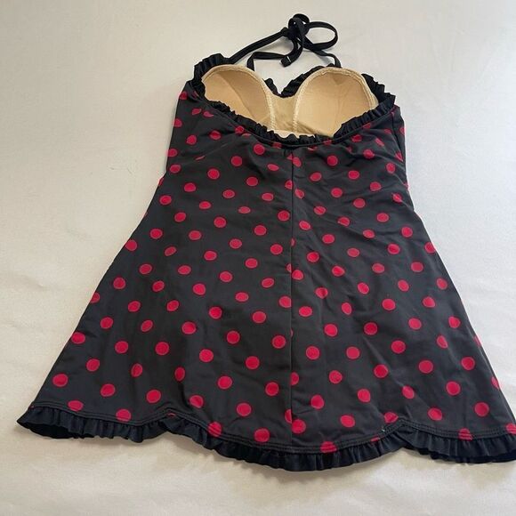 Bettie Page Black One Piece with Pink Polka Dots - Picture 5 of 7